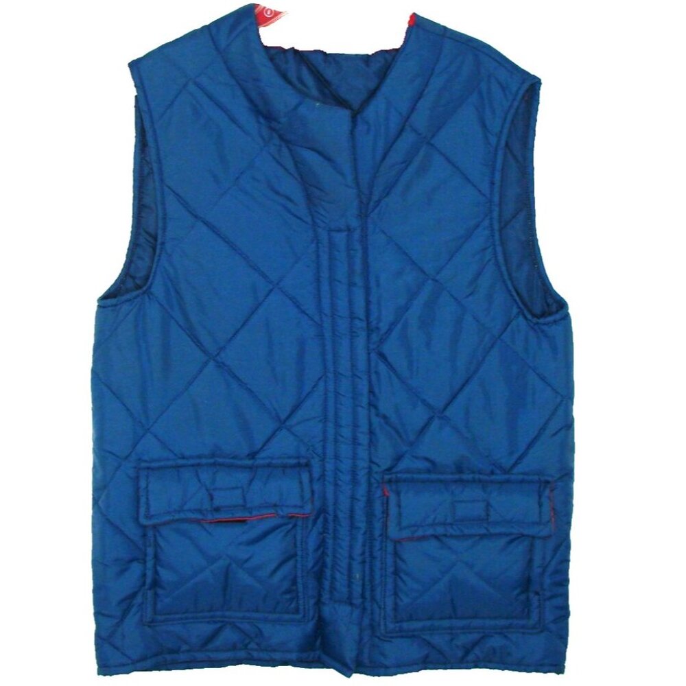 Stiches Unlimited Size M Flannel Lined Blue Quilted Jacket Vest Front Pocket Vtg